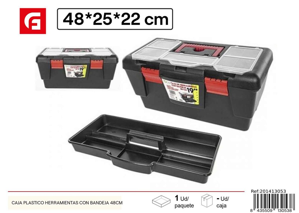 Caja de herramientas de plástico con bandeja 48cm