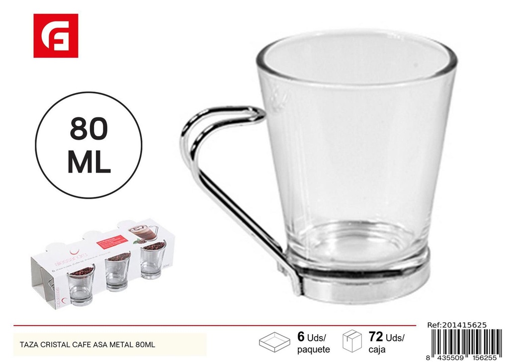 Taza de cristal para café con asa metálica 80 ml - Artículos de vidrio y cerámica