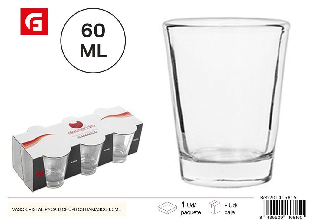 Vaso de cristal 6 chupitos Damasco 60ml - Vajillas y utensilios