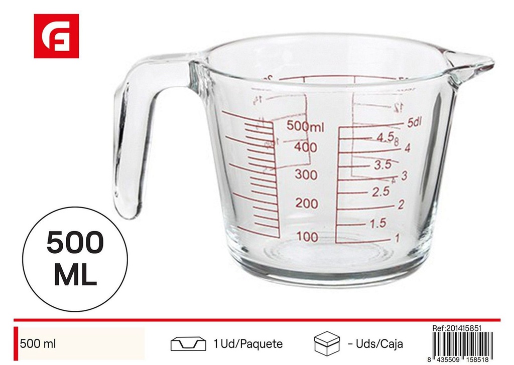 Jarra medidora de cristal 500ml apta para microondas