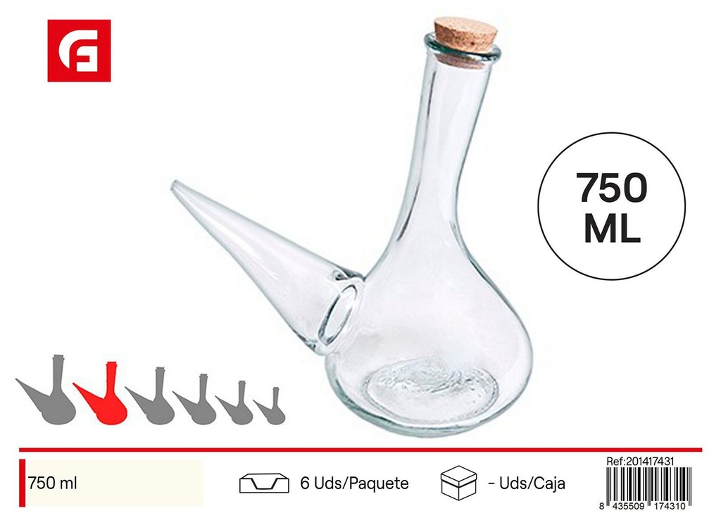 Porrón de cristal 750 ml con tapón de corcho - Vidrio y cerámica para aceites