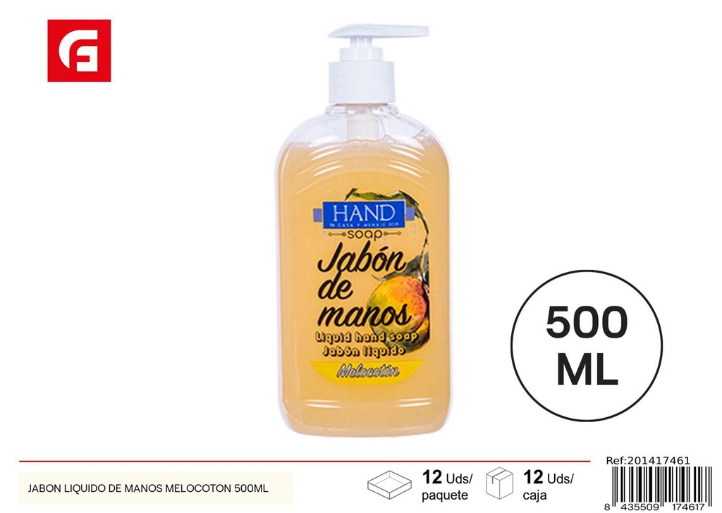 Jabón líquido de manos melocotón 500ml higiene personal