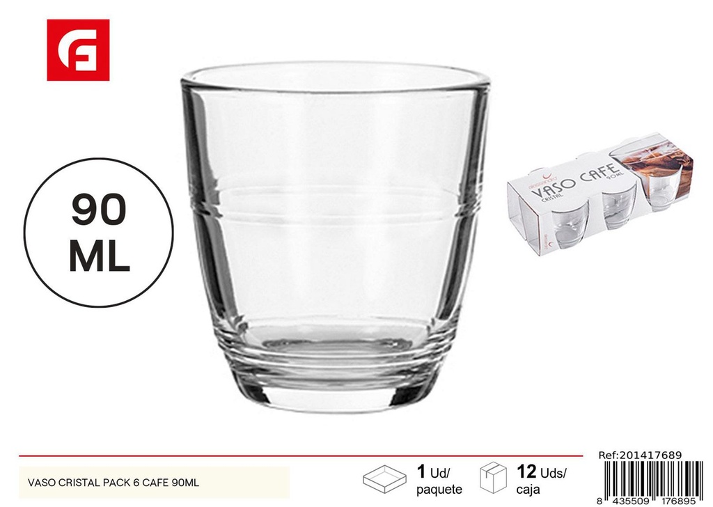 Vaso de cristal para café 90ml pack de 6