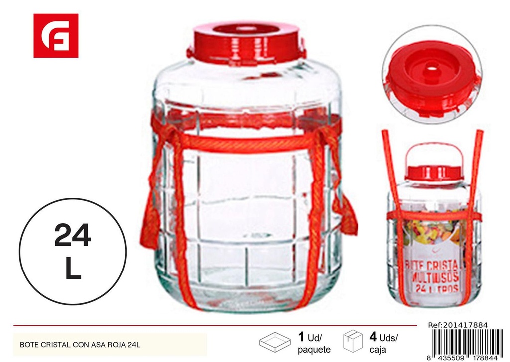 Bote de cristal con asa roja 2.4L para almacenamiento de alimentos