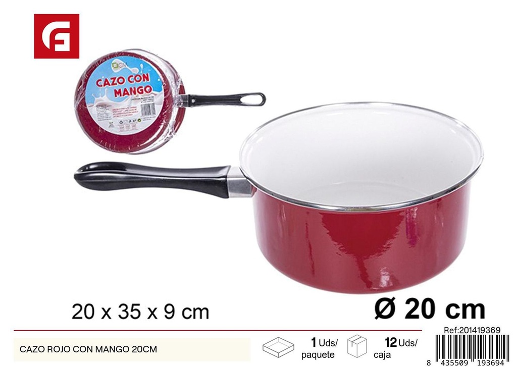 Cazo rojo con mango 20cm para cocina