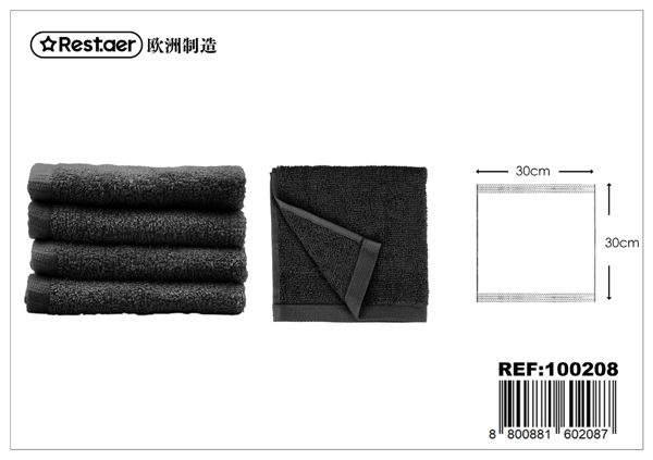 Toalla facial 30x30cm 300g negro para baño y aseo