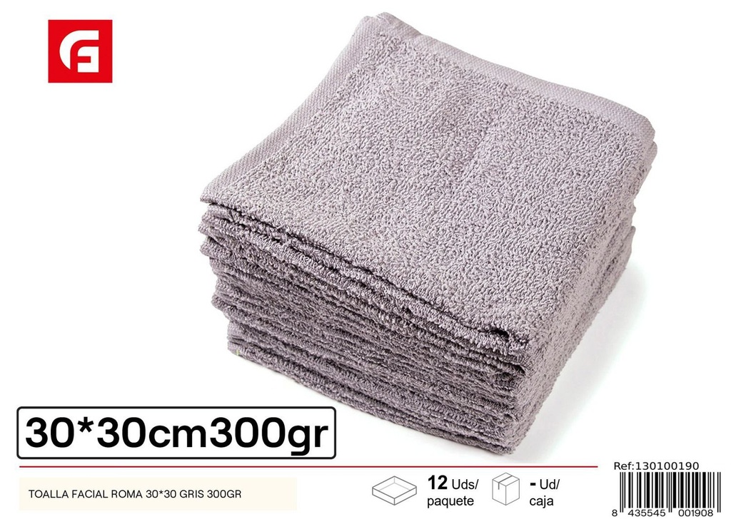 Toalla facial Roma gris 30x30cm 300gr para baño