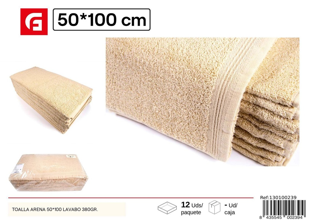 Toalla arena 50*100 lavabo 380 gr - Textiles de hogar