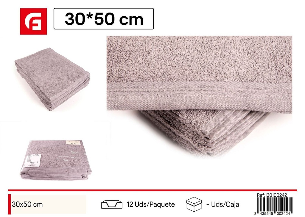 Toalla gris 30x50cm para baño