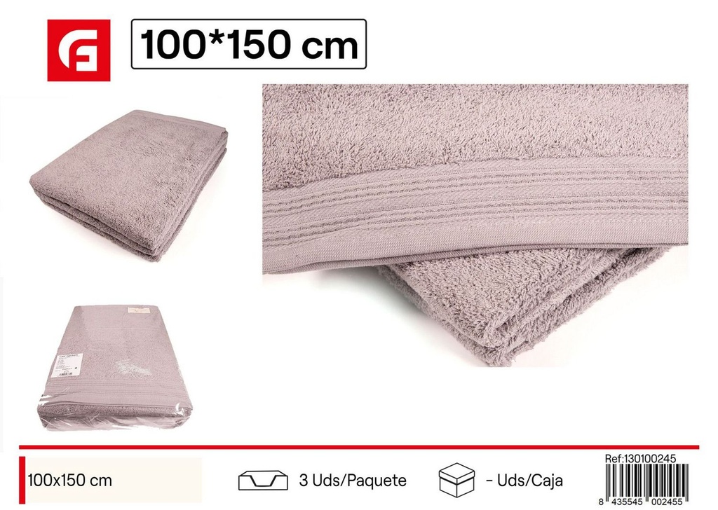 Toalla gris de baño 100x150cm para baño y ducha