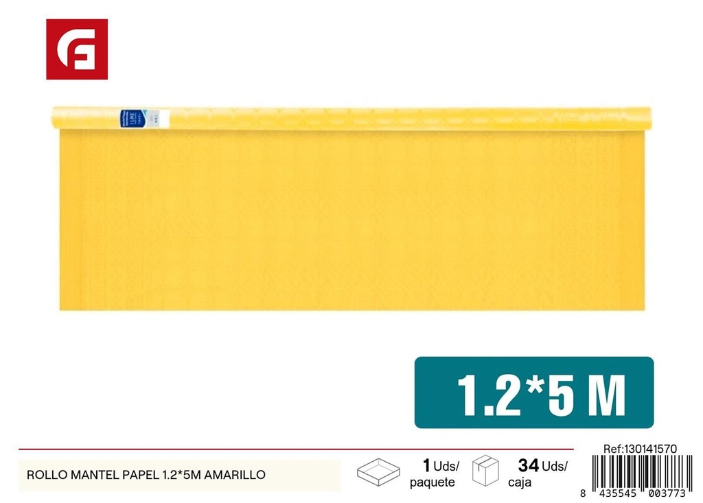 Rollo mantel papel amarillo 1.2x5m para fiestas