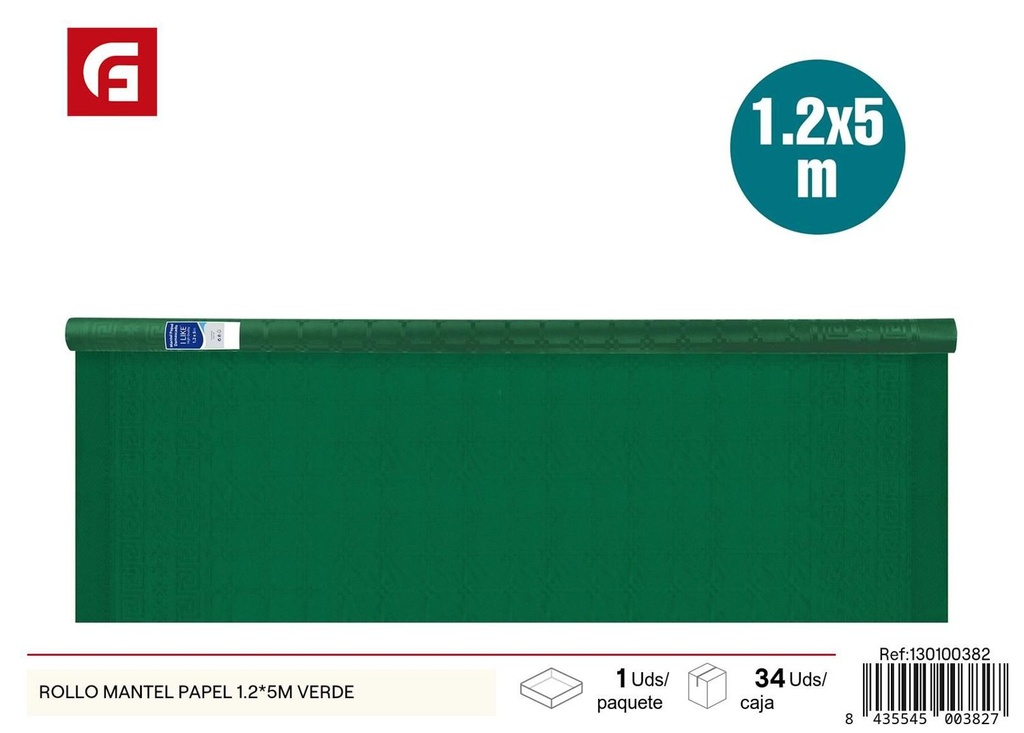 Rollo mantel papel verde 1.2*5m - Artículos desechables