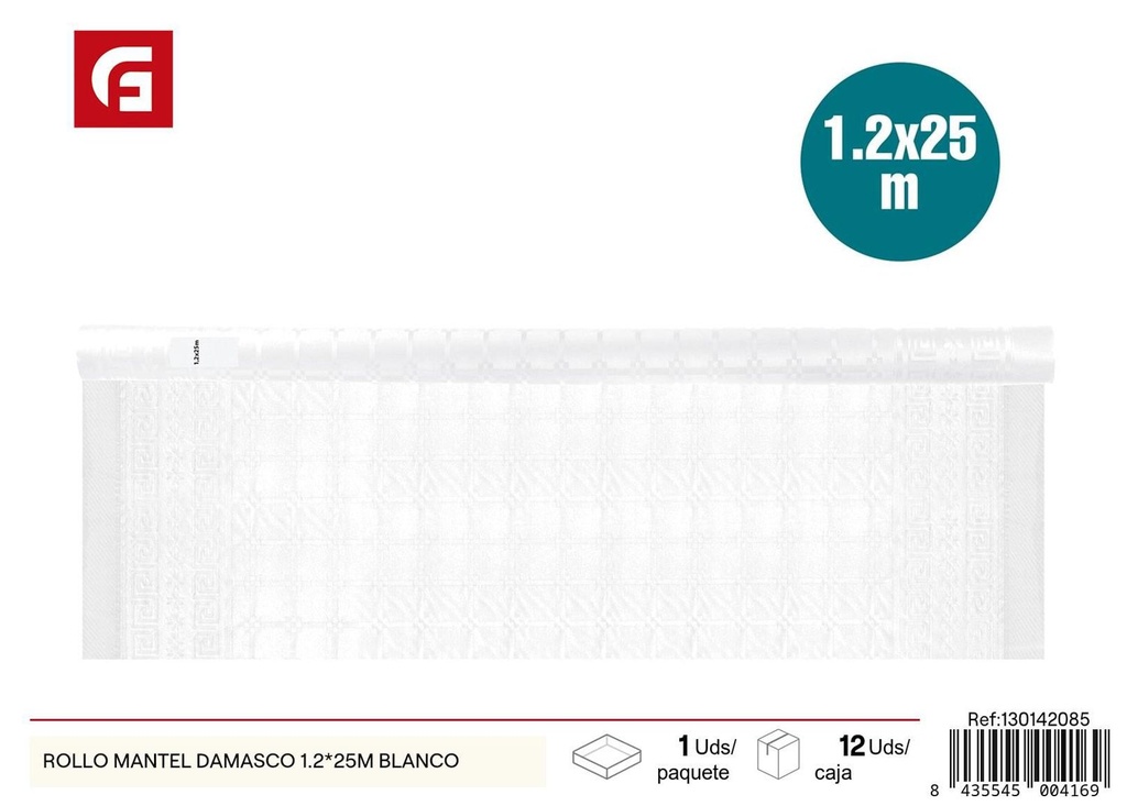 Rollo mantel damasco 1.2*25m blanco desechable para fiestas