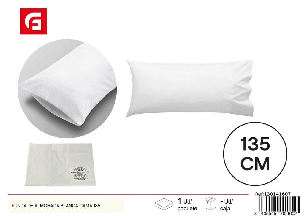 Funda de almohada blanca cama 135cm suave y cómoda