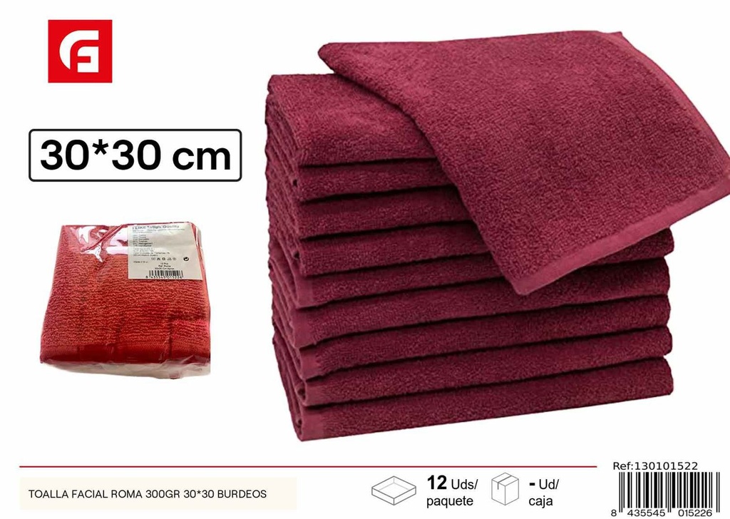 Toalla facial Roma 300gr 30x30cm burdeos para baño