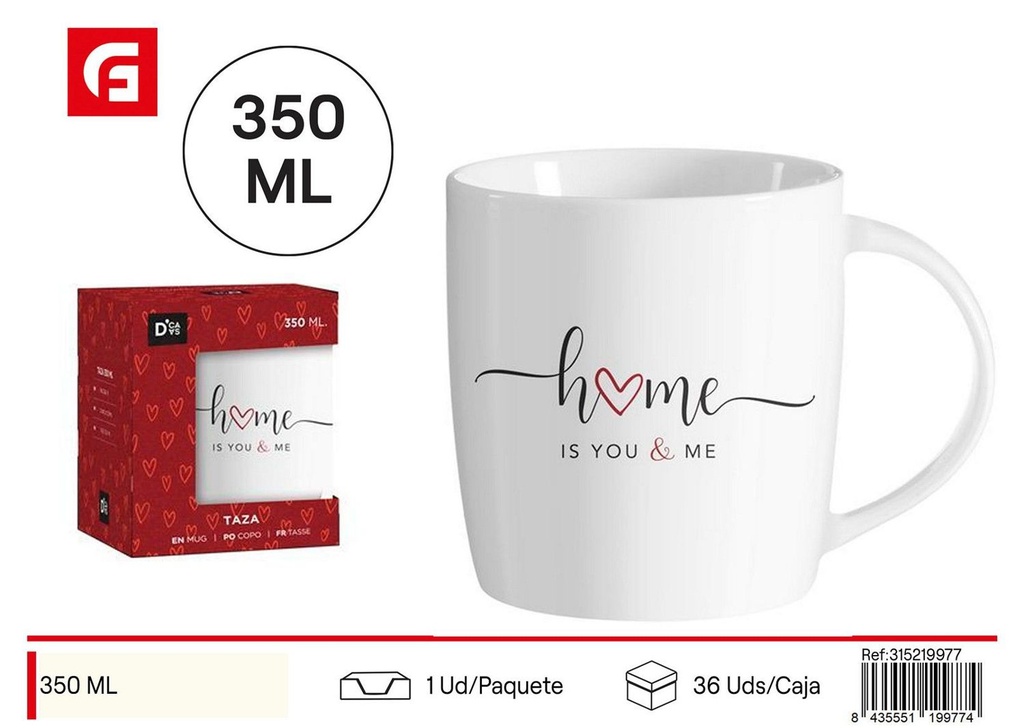 Mug cerámica 350ml Home Love para café y té