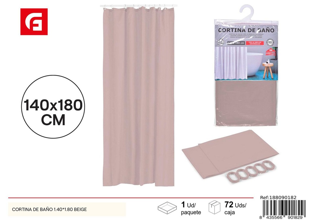 Cortina de baño beige 1.40x1.80m para ducha