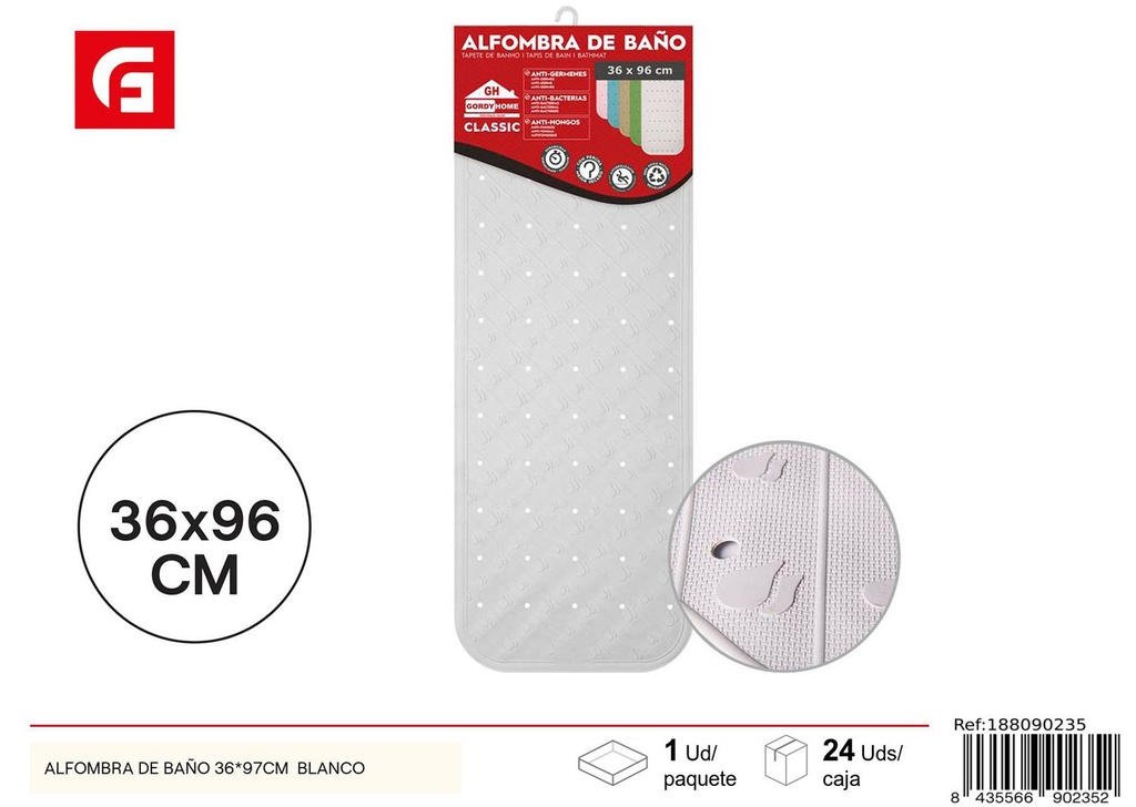 Alfombra de baño blanca 36x97 cm - Accesorios de baño