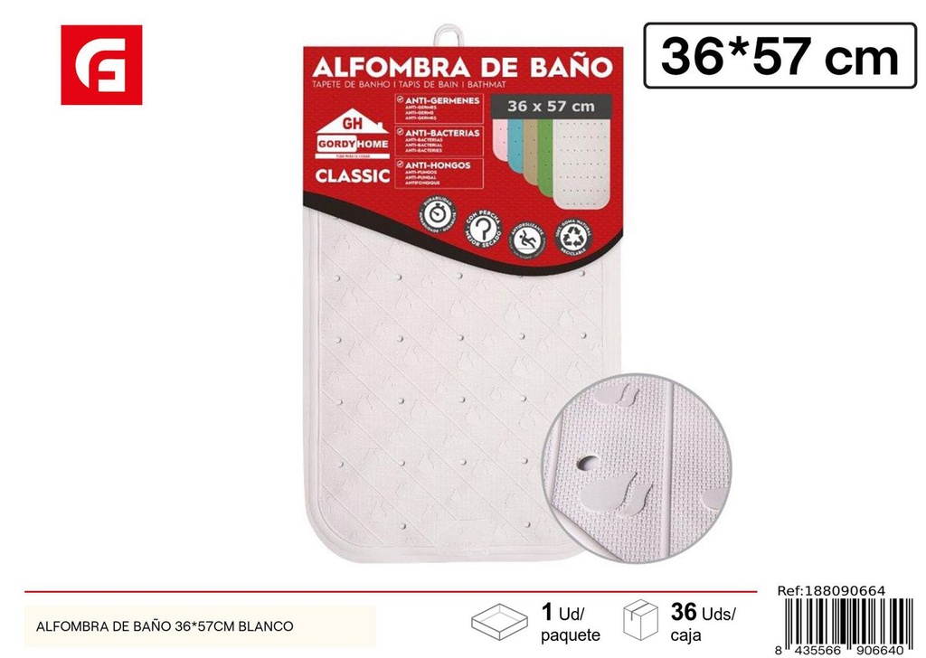 Alfombra de baño blanca 36x57 cm - Antideslizante