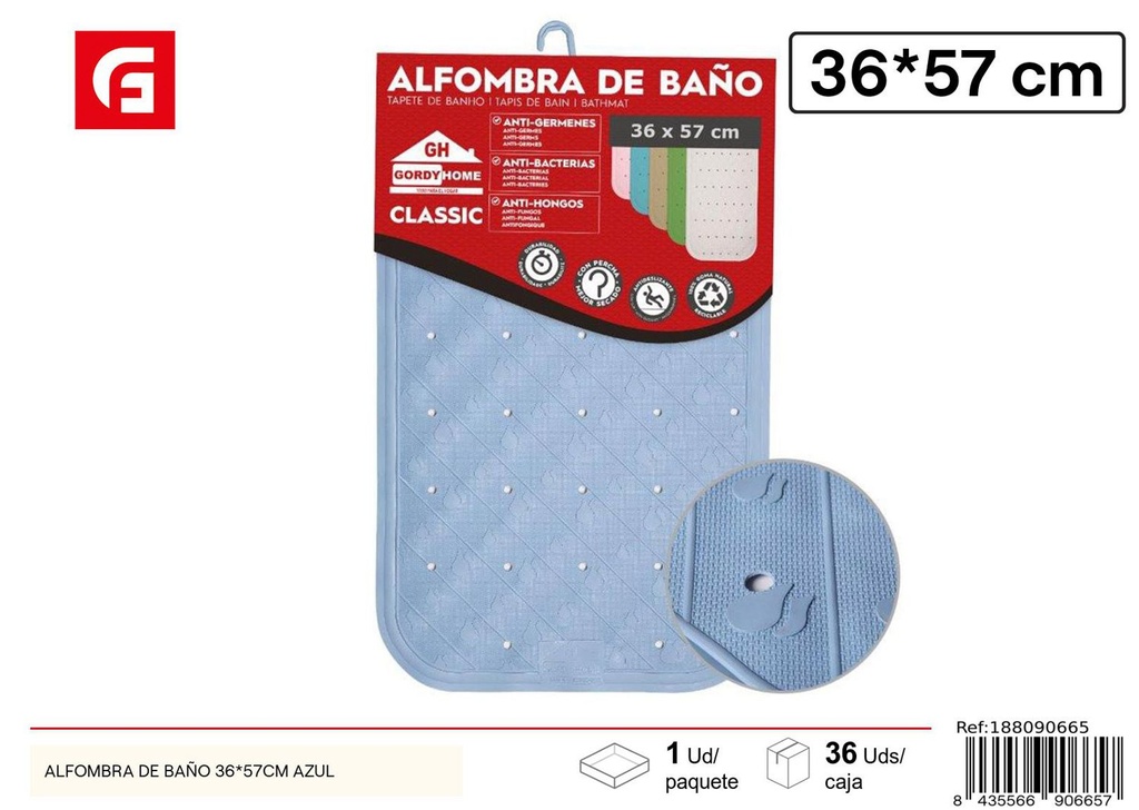 Alfombra de baño antideslizante 36x57 cm azul para baño