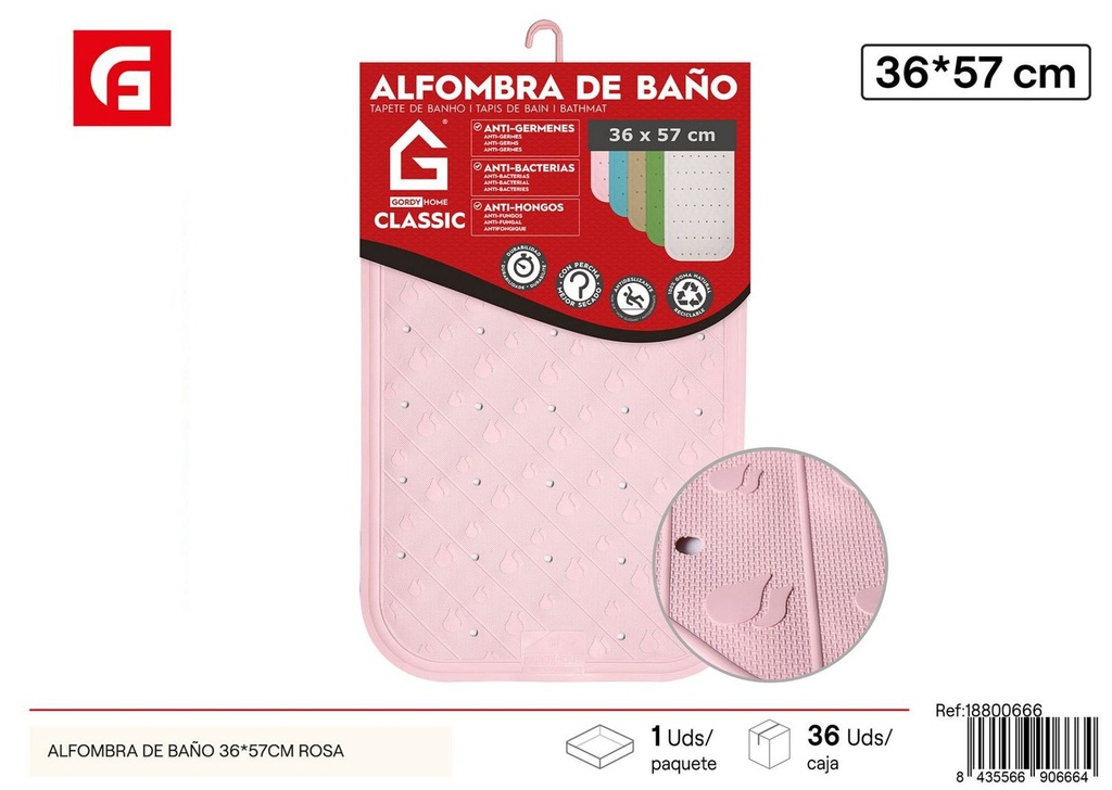 Alfombra de baño rosa 36x57 cm - Antideslizante