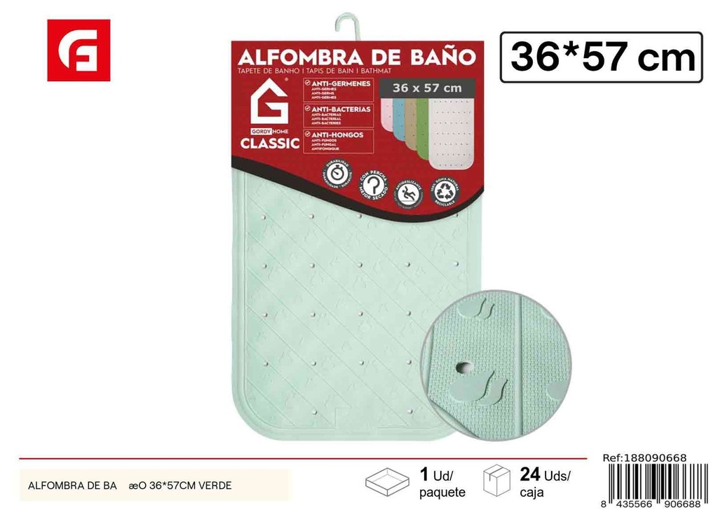 Alfombra de baño verde 36x57 cm - Antideslizante