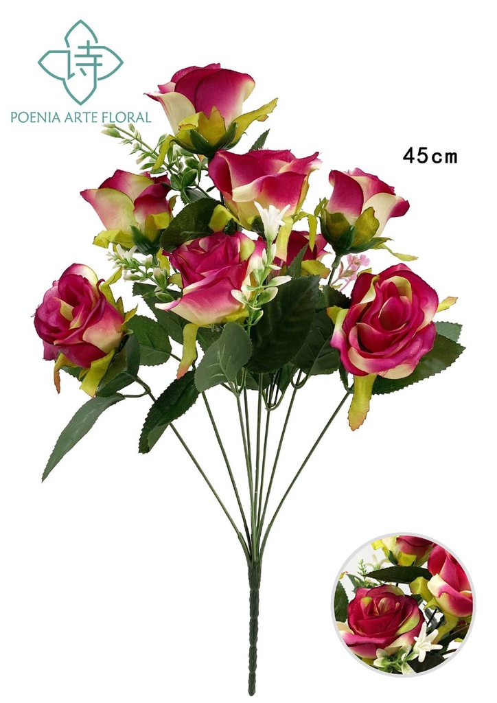 Ramo de flores artificiales triangulares rosa 8 cabezas