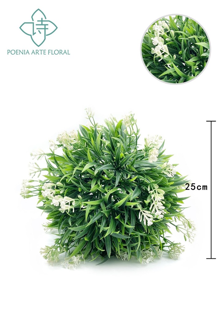Bola de césped artificial verde con flores blancas 27cm para decoración