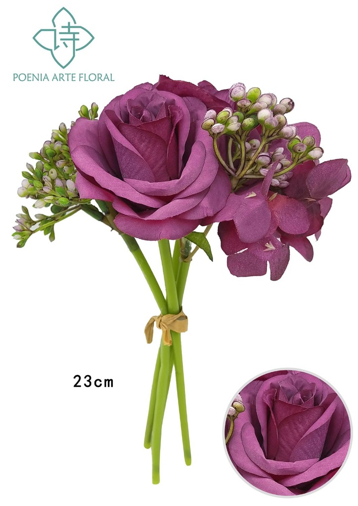 Flor artificial hortensia beige y morado para decoración