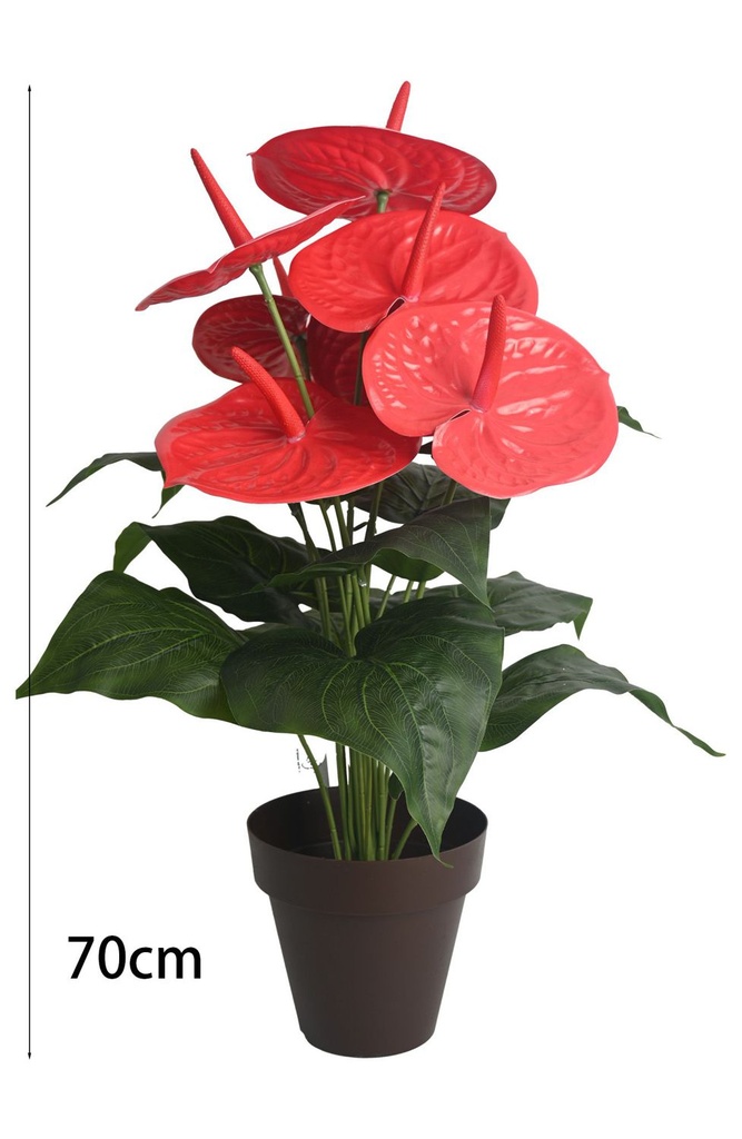 Planta artificial con maceta 18 tallos 7 flores rojas