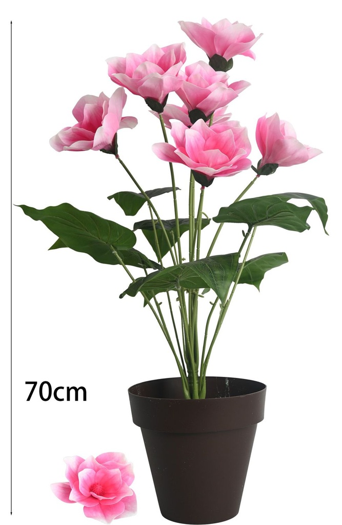 Planta artificial magnolia rosa con maceta para decoración