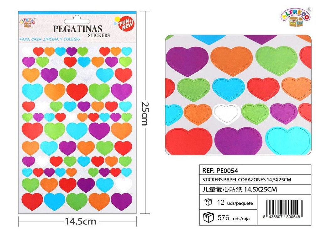 Stickers de papel corazones 14.5x25cm para manualidades