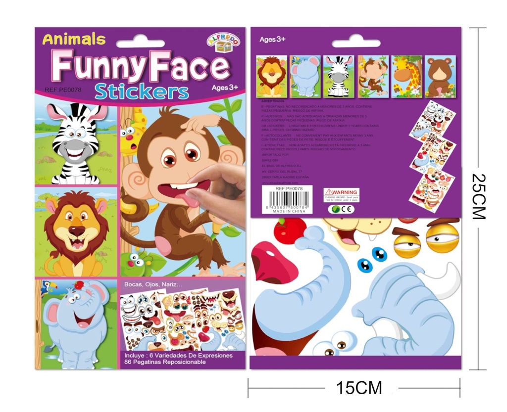 Stickers Funnyface animales 15x25cm