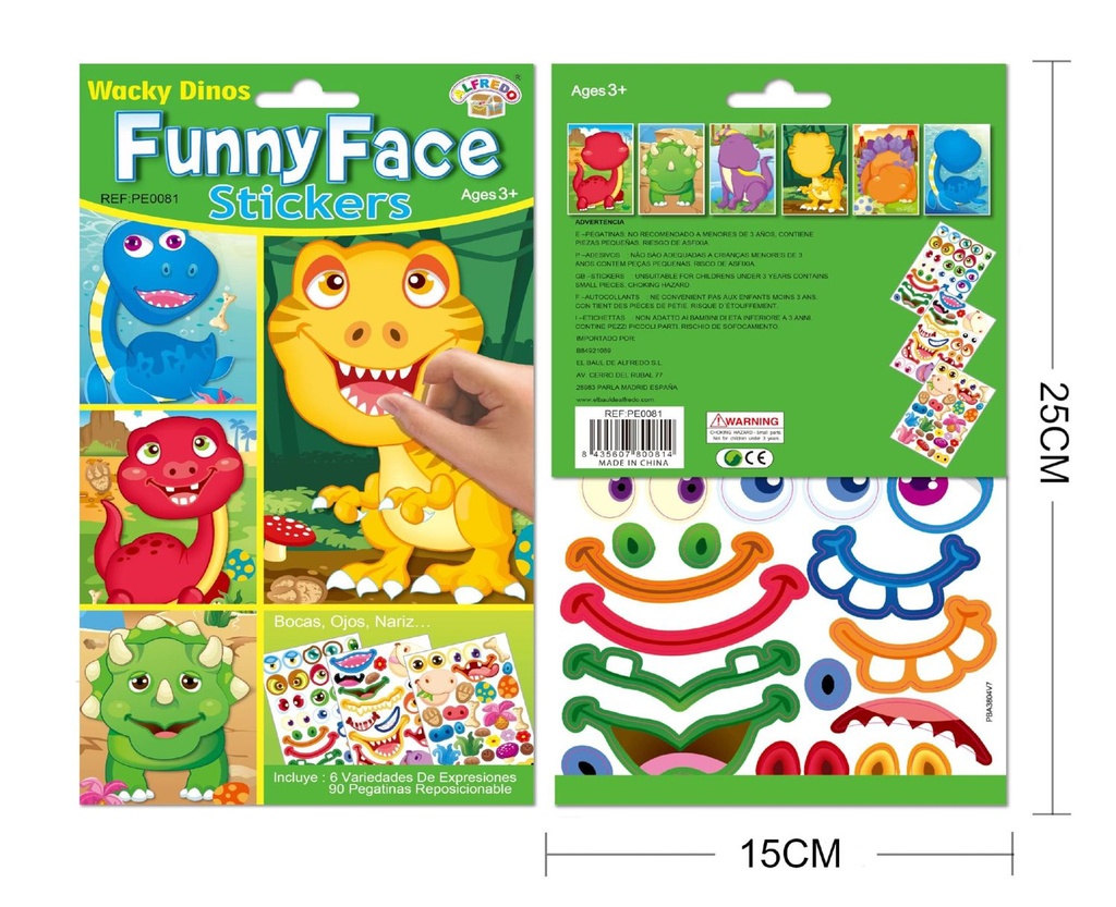 Stickers Funnyface "Wacky Dinos" 15x25cm para manualidades y decoración