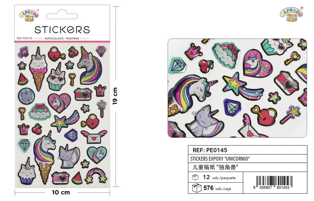 Stickers epoxi "Unicornio" 10x19cm para manualidades