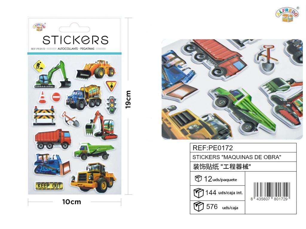 Stickers "maquinas de obra" 10x19 cm - Pegatinas surtidas infantiles