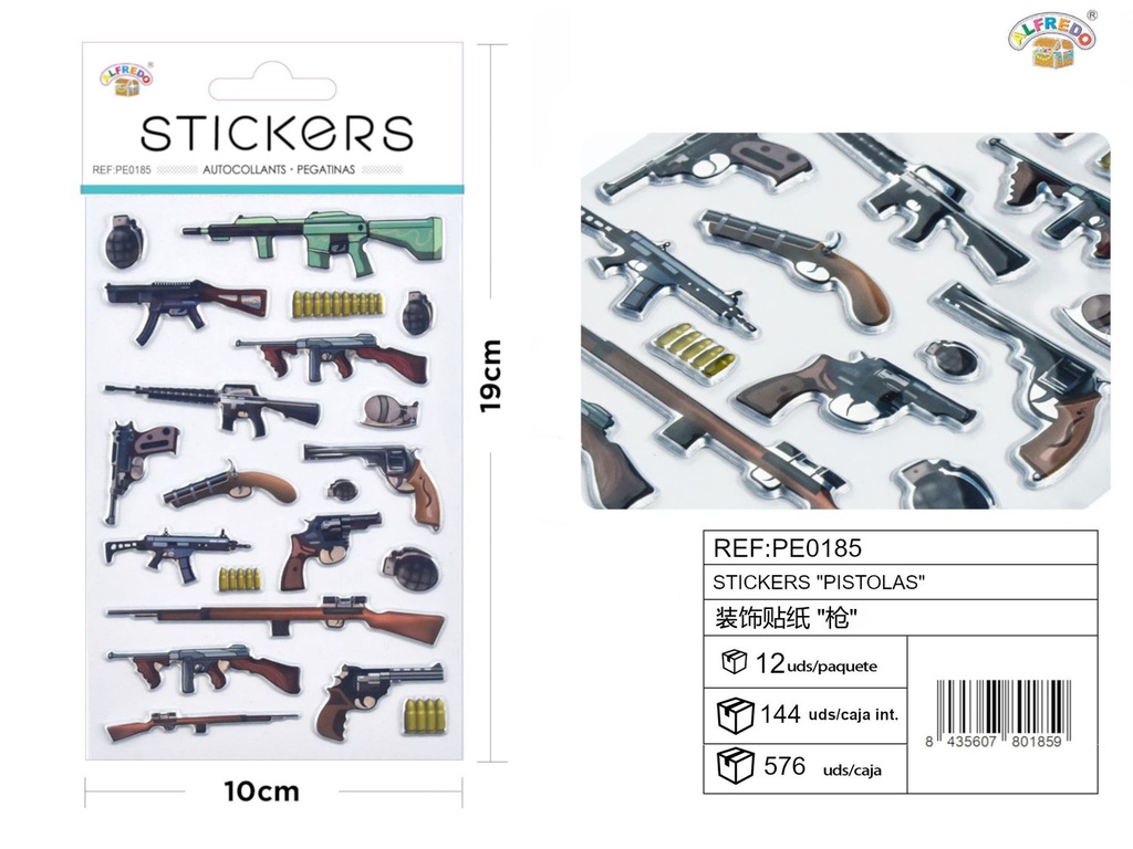 Stickers "pistolas" 10x19 cm - Pegatinas surtidas infantiles