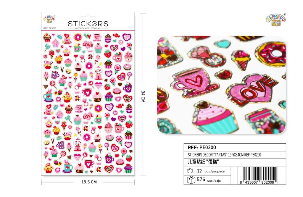 Stickers decorativos "Tartas" 19.5x34cm para manualidades