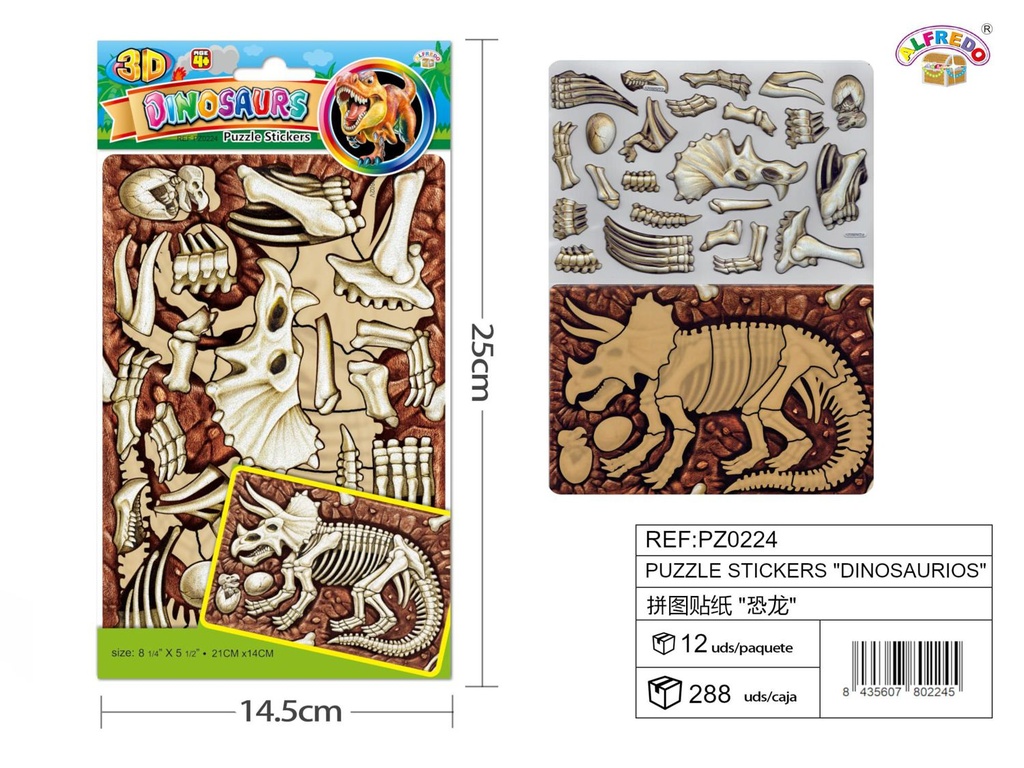 Puzzle stickers "Dinosaurios" 14.5x25cm para manualidades y juegos infantiles