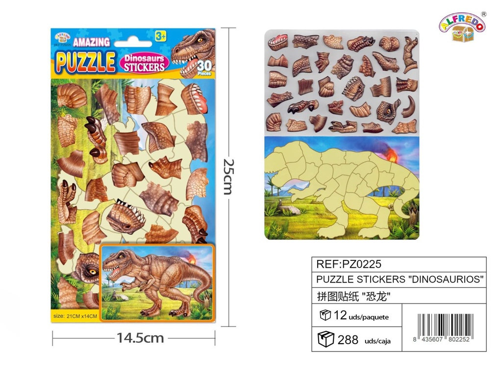 Puzzle y stickers "Dinosaurios" 14.5x25cm