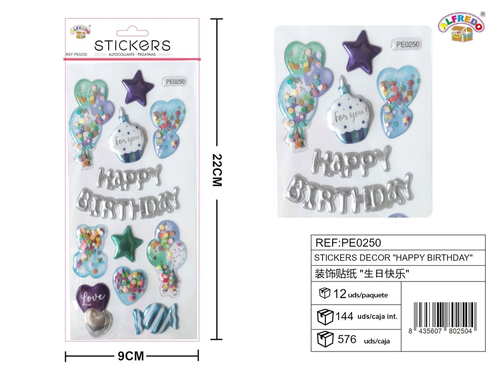 Stickers "Happy Birthday" 9.5x22cm para manualidades