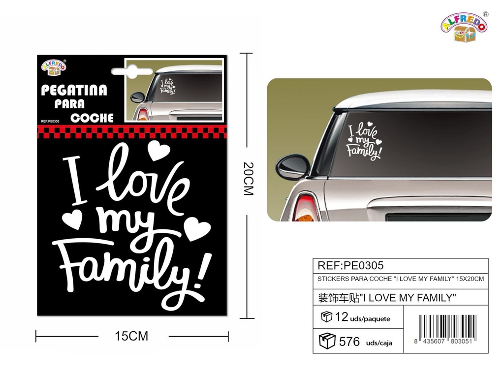 Stickers coche "I Love My Family" 15x20cm