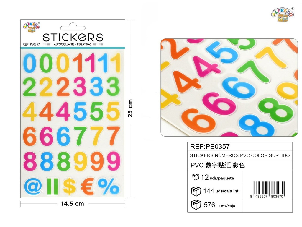 Stickers números PVC color surtido 14.5X25 cm - Pegatinas decorativas