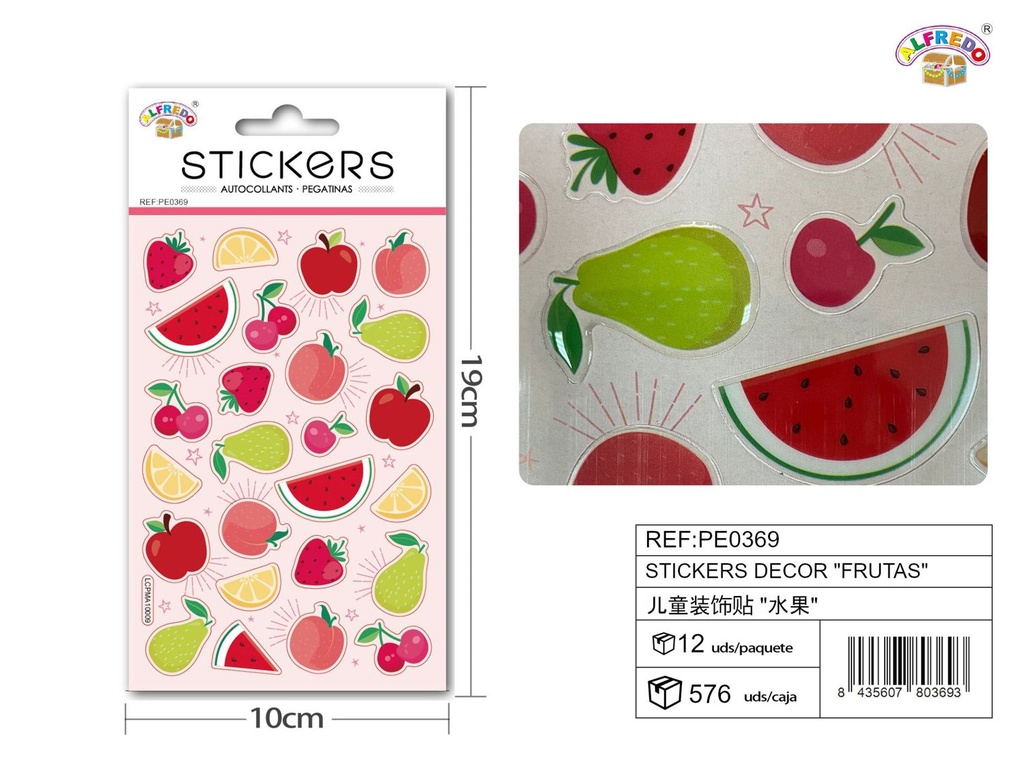 Stickers decorativos "frutas" 10x19cm para manualidades