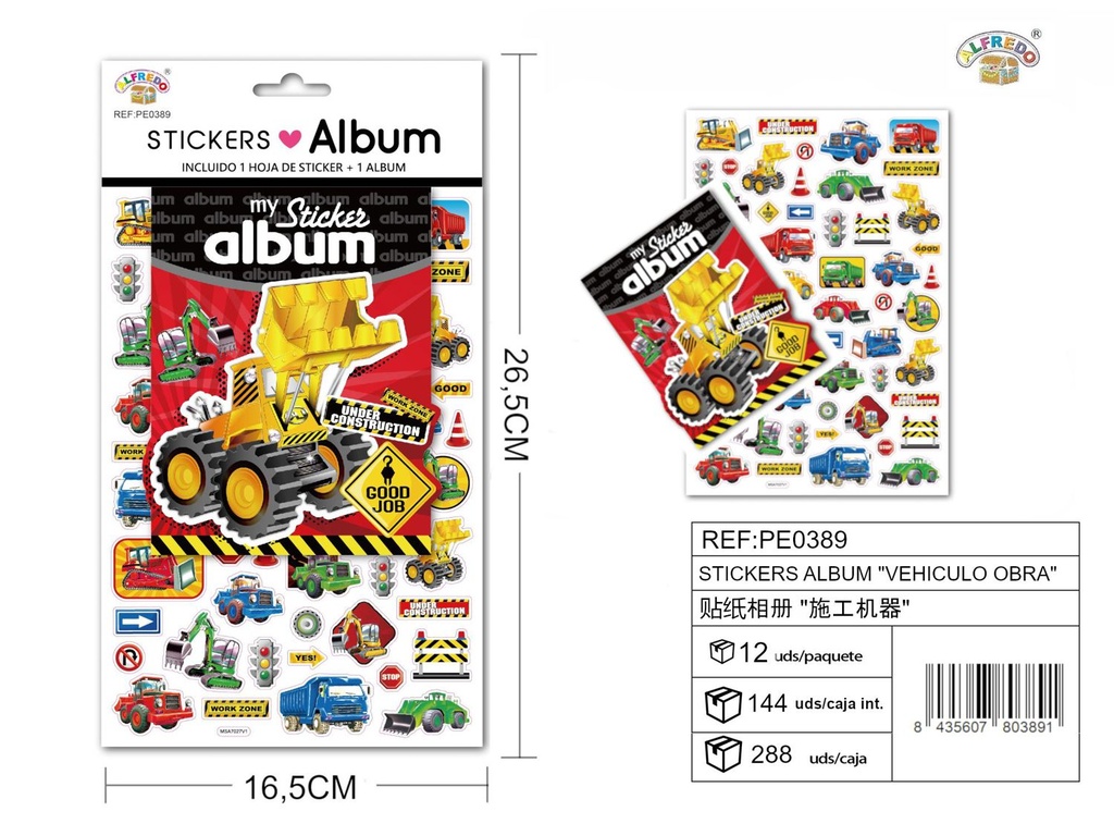 Álbum de stickers vehículo obra 16,5x26,5cm para niños