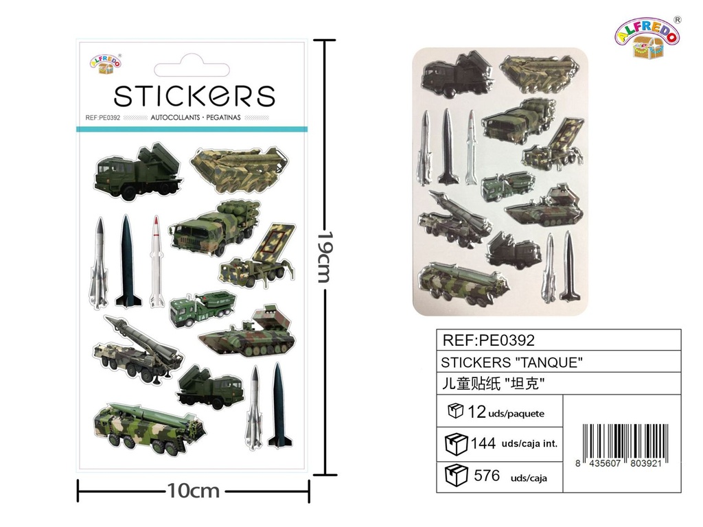 Stickers "tanque" 10x19 cm - Pegatinas surtidas infantiles