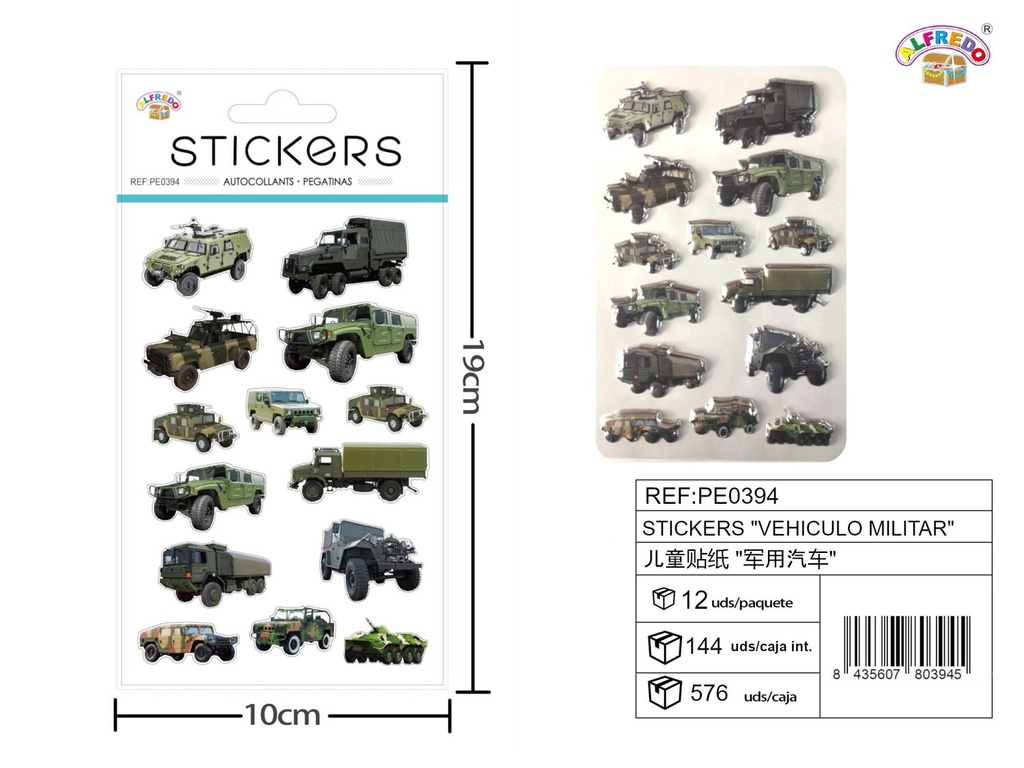 Stickers "vehículo militar" 10x19cm para niños