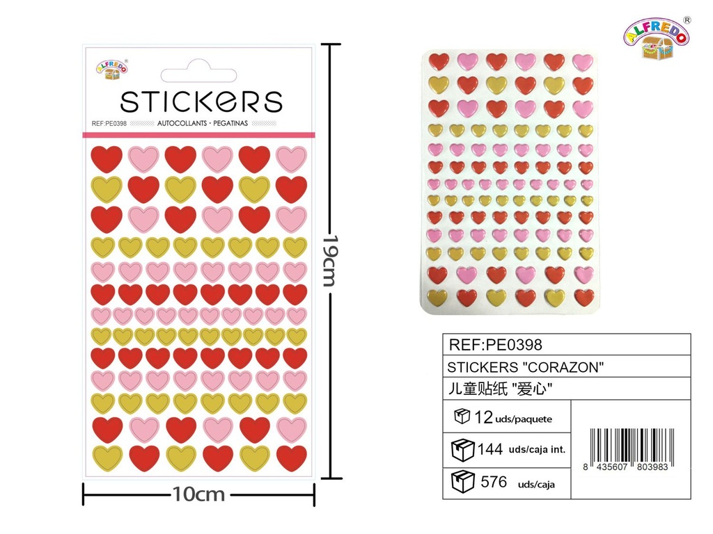Stickers "corazón" 10x19 cm - Pegatinas surtidas infantiles