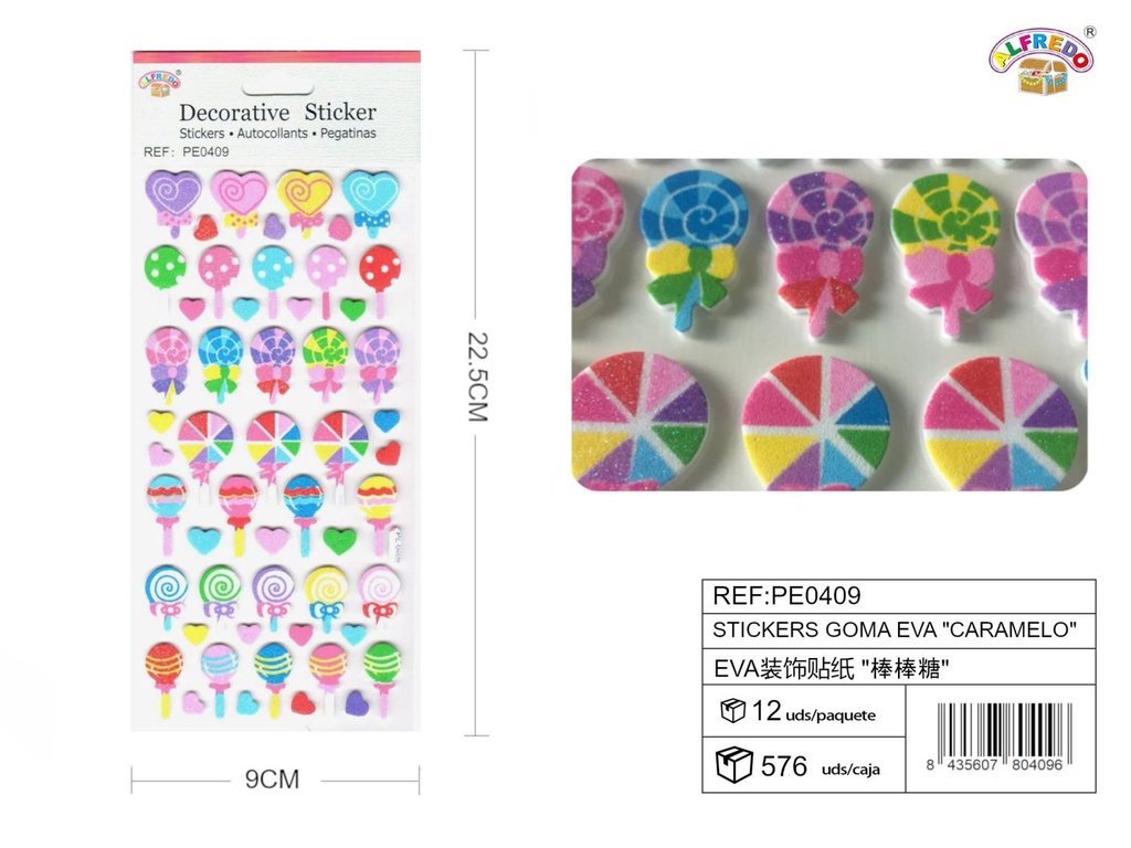 Stickers goma EVA "caramelo" 9x22.5 cm - Pegatinas de manualidades
