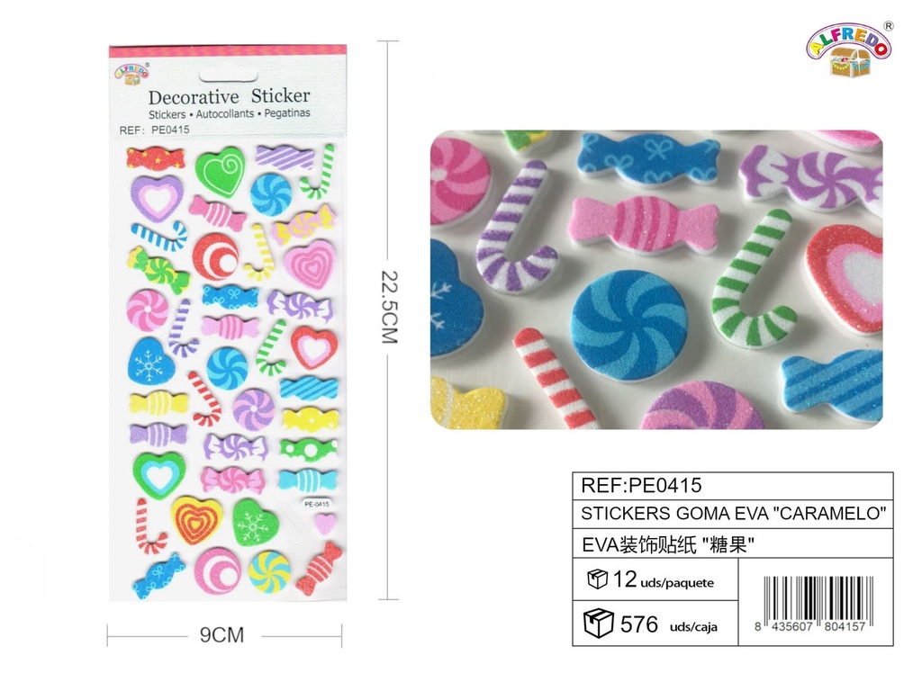 Stickers goma EVA "caramelo" 9x22.5 cm - Pegatinas de manualidades